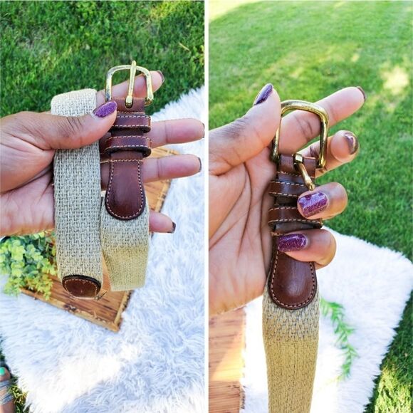 Vintage Coach Tan & Mohagony Brown Leather Woven Unisex Kids Belt.